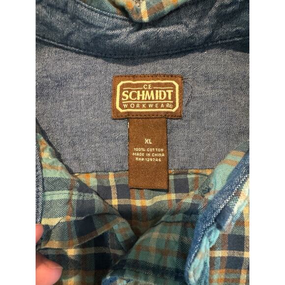 C.E. Schmidt Workwear Flannel Shirt XL Blue Green Plaid Button Down Long Sleeve - Picture 5 of 9